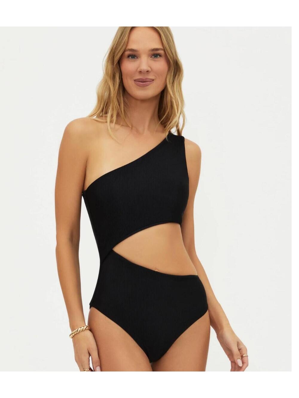 NWT Beach Riot Celine Free People Black Ribbed One Piece Swimsuit Small